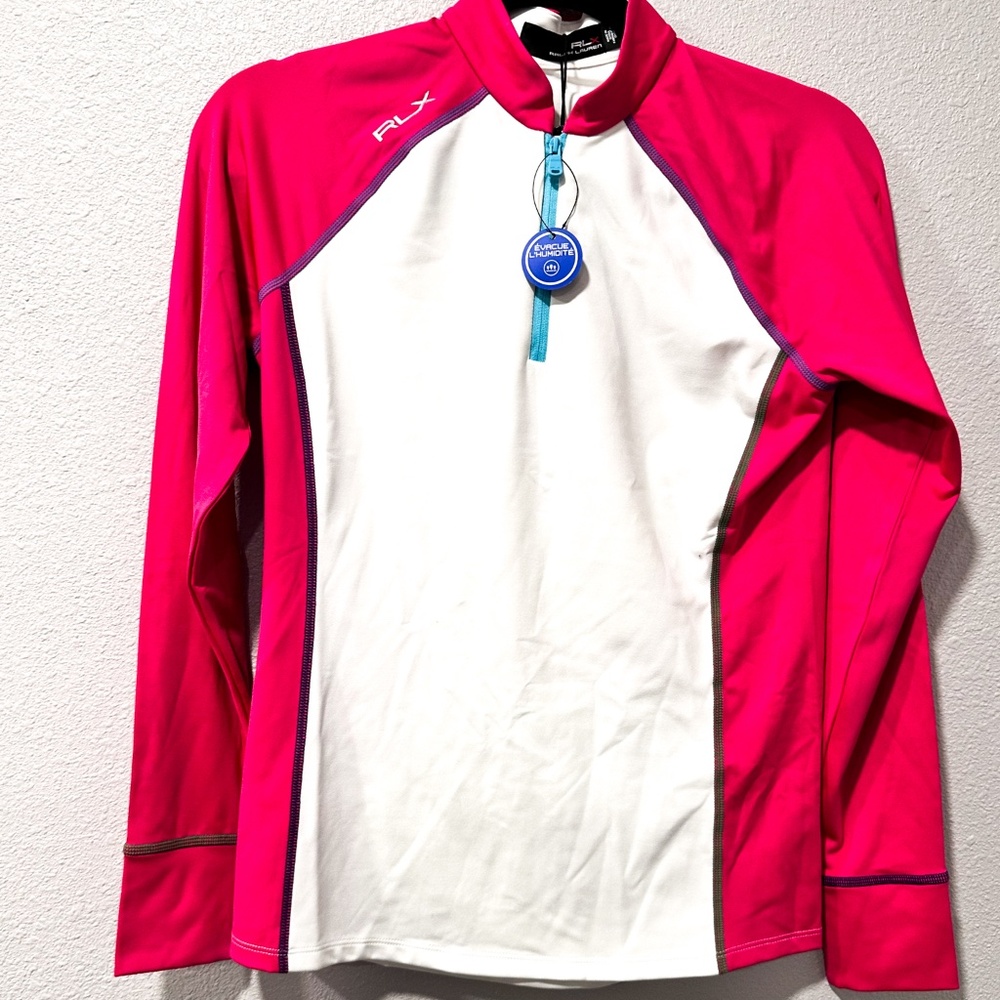 RLX Ralph Lauren Women’s Golf Active 1/4 Zip L/S Top White Pink NEW XS Orig $148